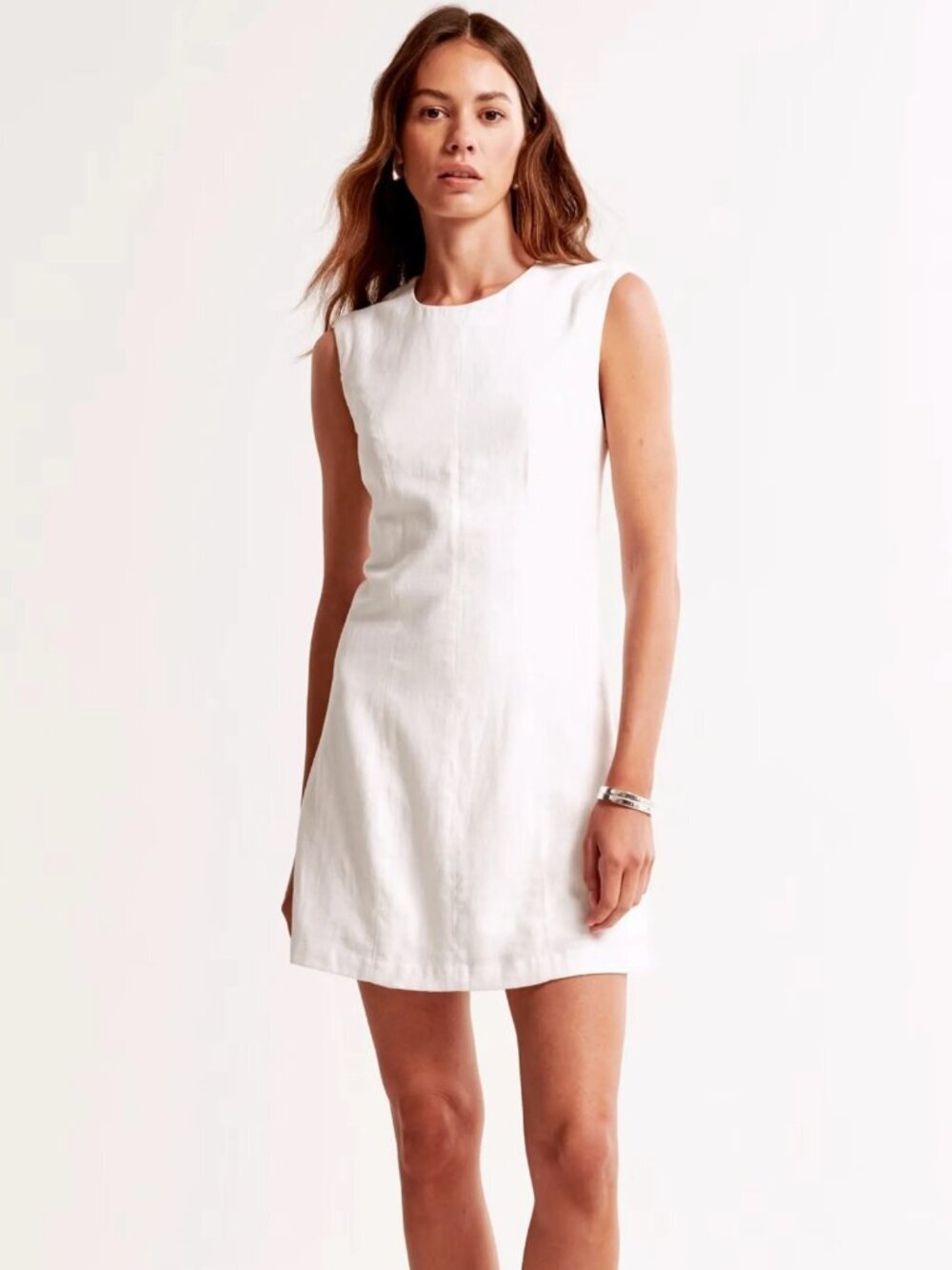Abercrombie Linen Blend Mini Dress Cream Sleeveless Summer Shift NWT M - Picture 4 of 8